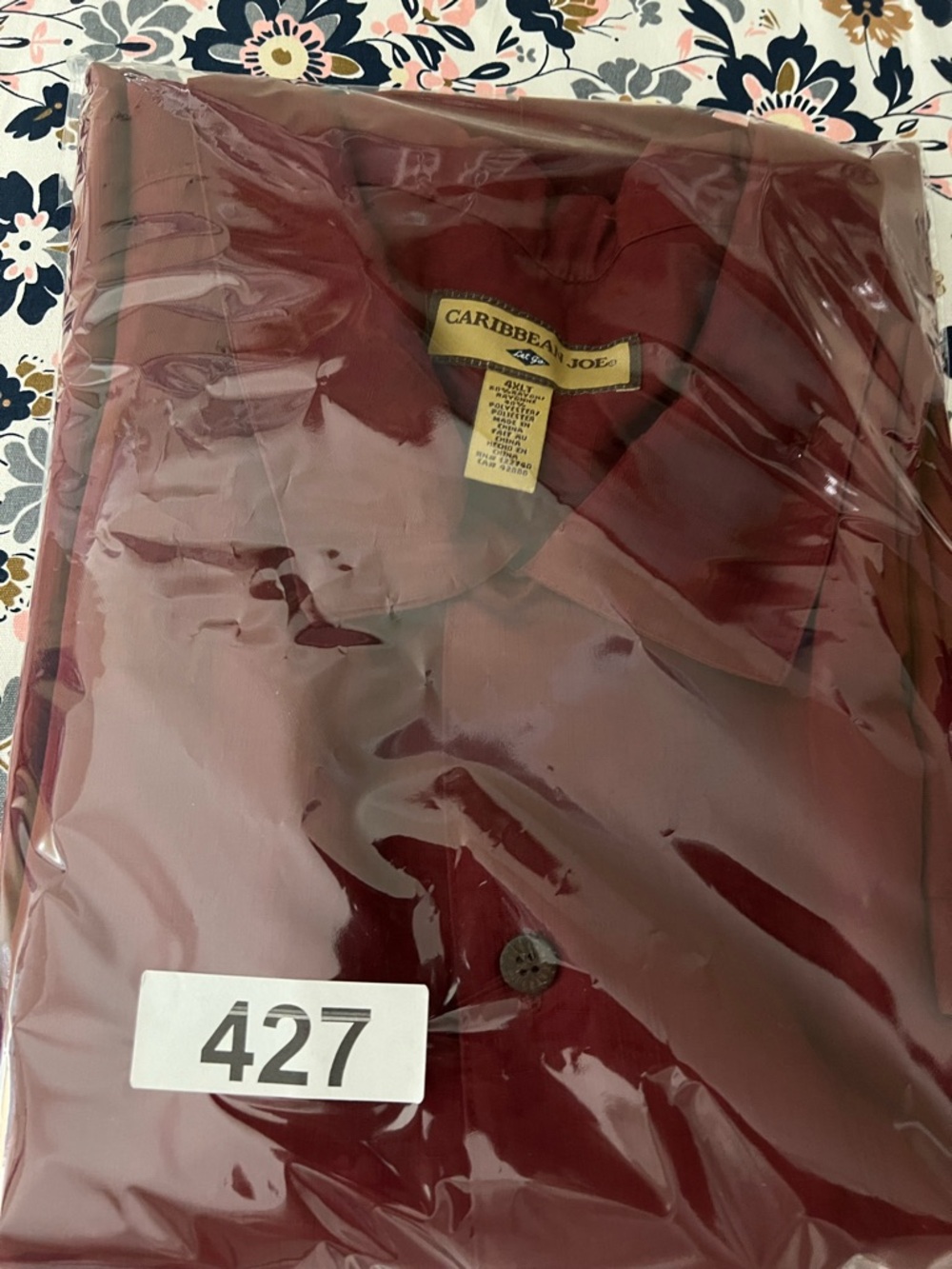 Caribbean Joe Men's Burgundy Button-Front Short Sleeve Shirt